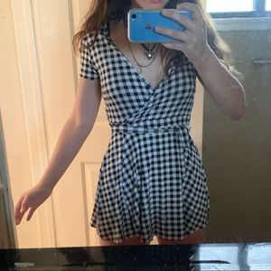 Romper, stretch gingham with tie/ bow